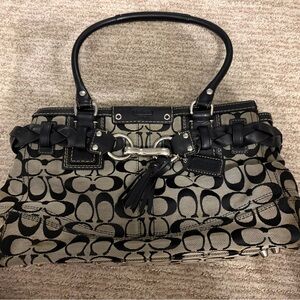 Coach Black and Tan Signature Shoulder Bag